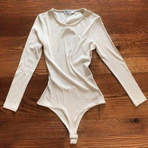 Ivory ribbed bodysuit with open back